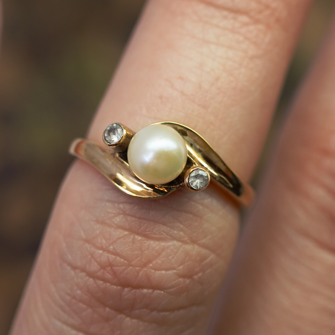 Vintage 9ct Yellow Gold Pearl & CZ Ring – Size J #67636 - Image 3