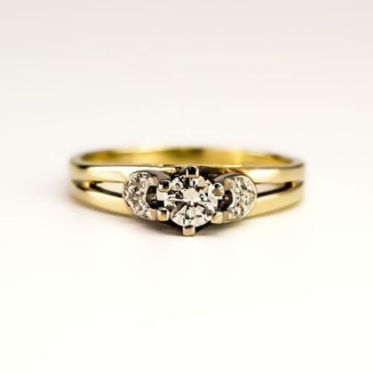 14ct Yellow Gold Solitaire Diamond with Accents Ring 0.45ct TDW Val $3850 – Size O #67765