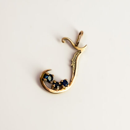 9ct Yellow Gold Sapphire Letter J Initial Pendant #67745