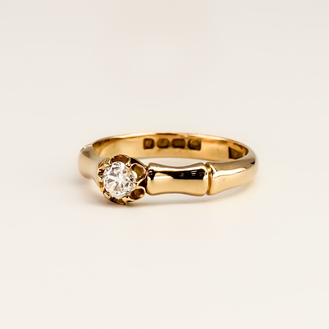Victorian 18ct Yellow Gold Bamboo Style Diamond Ring - London c/1897 - Size J #67787 Victorian 18ct Yellow Gold Bamboo Style Diamond Ring - London c/1897 - Size J #67787