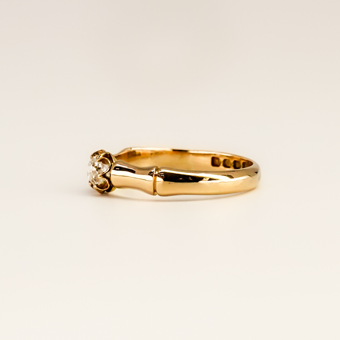 Victorian 18ct Yellow Gold Bamboo Style Diamond Ring - London c/1897 - Size J #67787 Victorian 18ct Yellow Gold Bamboo Style Diamond Ring - London c/1897 - Size J #67787 - Image 10