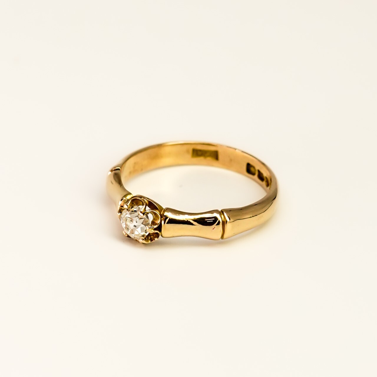 Victorian 18ct Yellow Gold Bamboo Style Diamond Ring - London c/1897 - Size J #67787 Victorian 18ct Yellow Gold Bamboo Style Diamond Ring - London c/1897 - Size J #67787 - Image 7