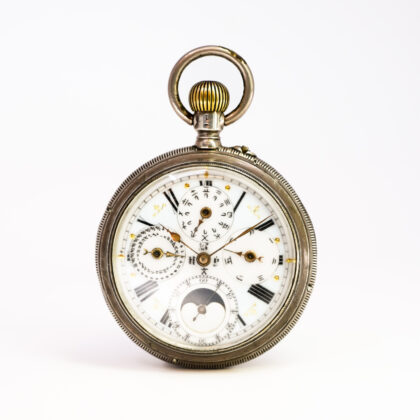 Antique Chinese Market 8-Day Moonphase Pocket Watch – Serviced – Silver 49mm #67700