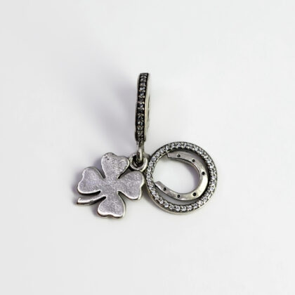 Pandora Sterling Silver Lucky Day Horseshow & Four Leaf Clover Dangle Charm #67323-1