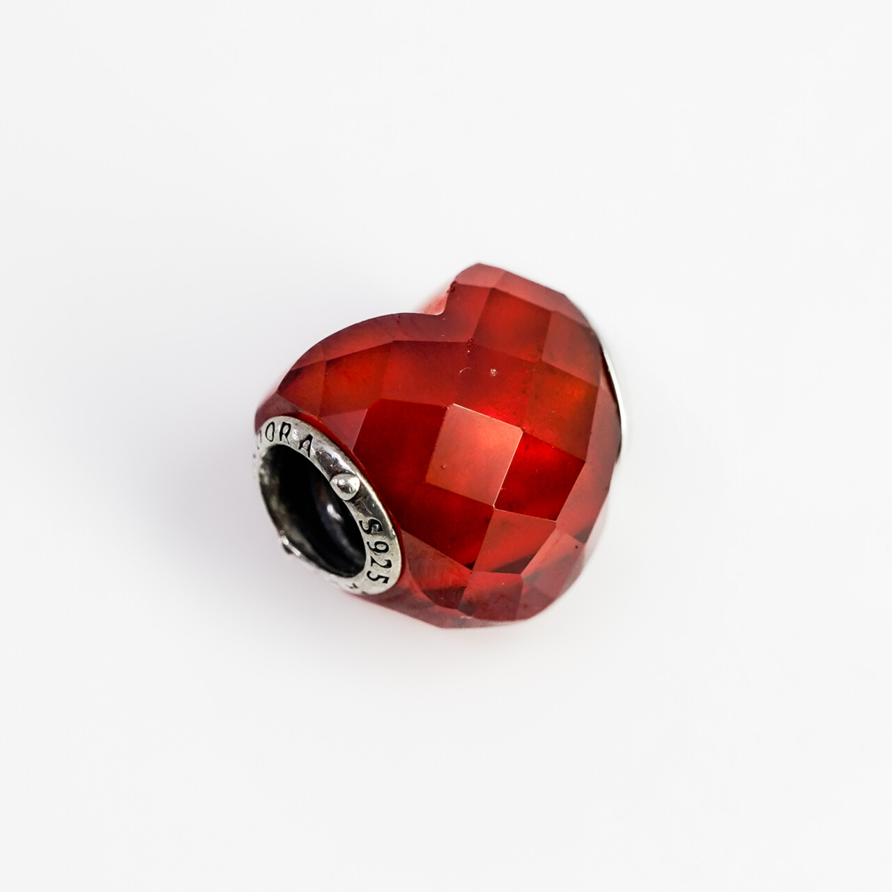 Pandora Sterling Silver Red Faceted Heart Shape of Love Charm #67323-8