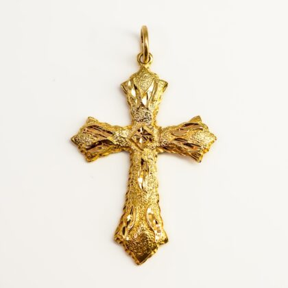 18ct Yellow Gold Textured Cross Pendant