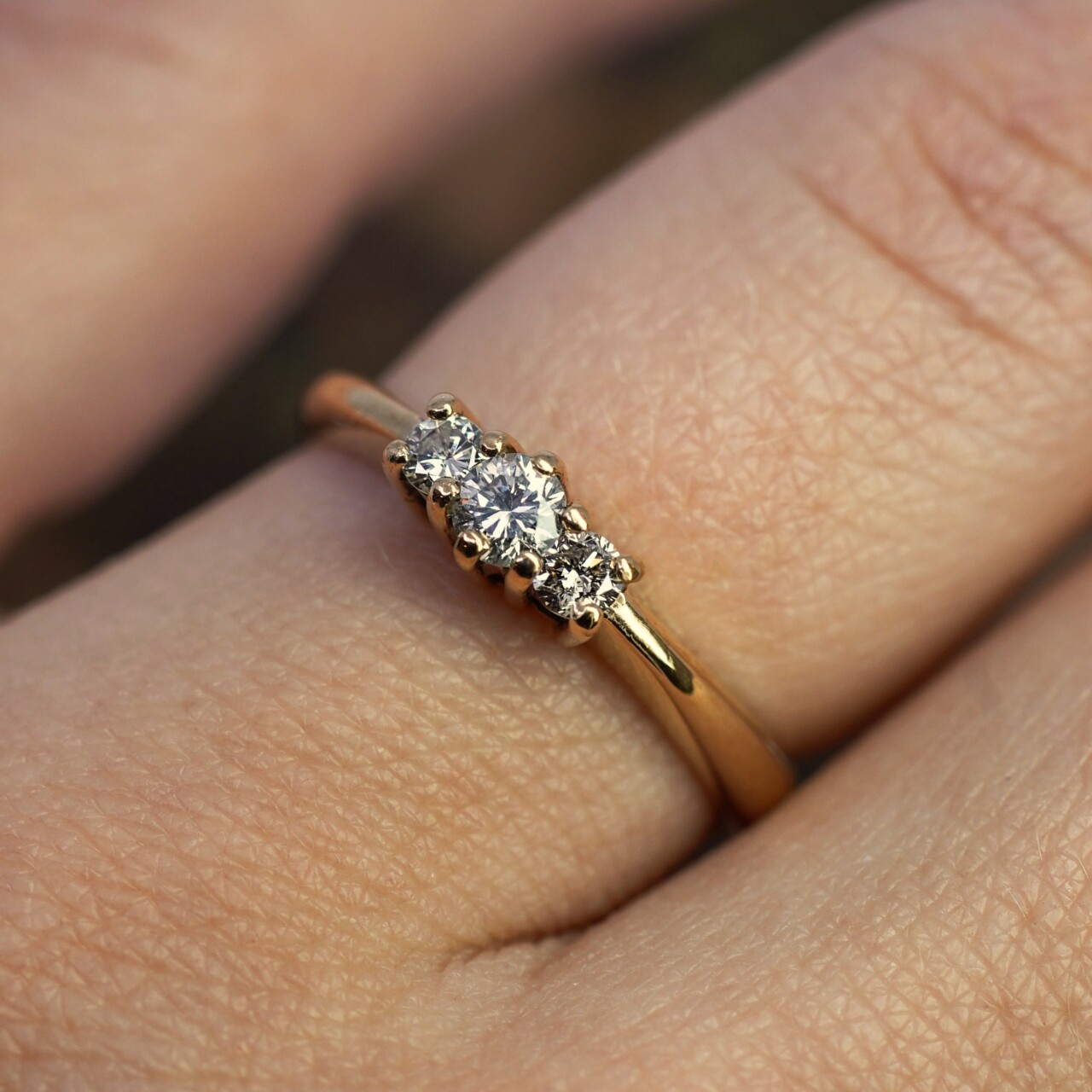 9ct Yellow Gold Diamond Trilogy Ring Size M #67622 9ct Yellow Gold Diamond Trilogy Ring Size M #67622 - Image 3