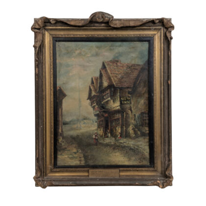 E Hope-Morgan Painting - Oil on Canvas Framed - New Inn - Marked 16th Century #56210