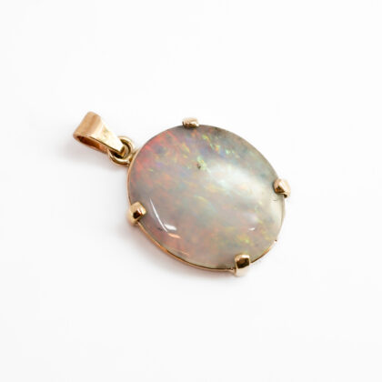 Handmade 18ct Yellow Gold Natural Opal Oval Pendant #67790