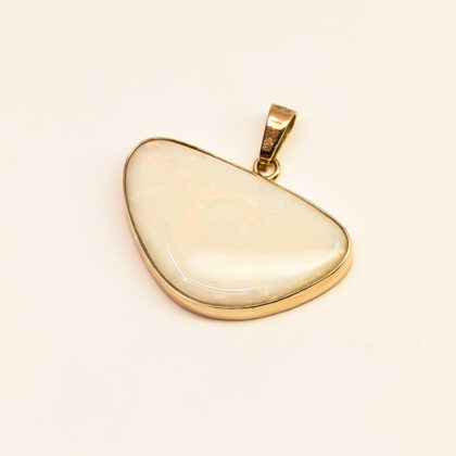 14ct Yellow Gold Solid Milky Opal Semi-Circle Pendant #68002