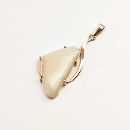 14ct Yellow Gold Triangular Solid Milky Opal Pendant – Hand-Made #68003