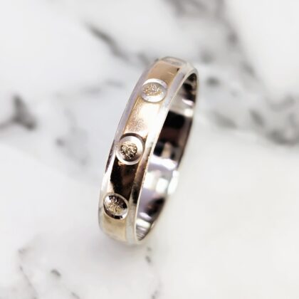 18ct Two Tone Gold Textured Band - Ring Size N 1/2- Made In Italy #67905