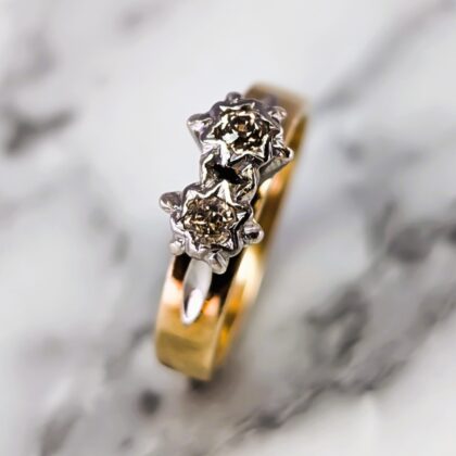 18ct Yellow Gold & Platinum Double Old Cut Diamond Ring – Size i #b2992