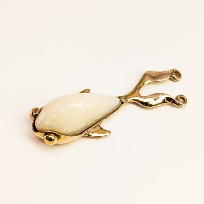 18ct Yellow Gold Solid Milky Opal Fantail Fish Pendant Handmade #67985