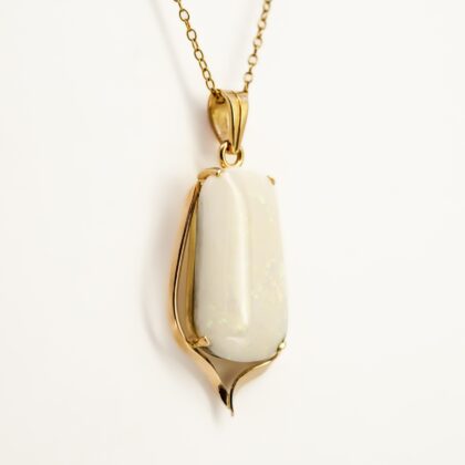 Handmade 18ct Yellow Gold Solid Milky Opal - Statement Pendant #67981