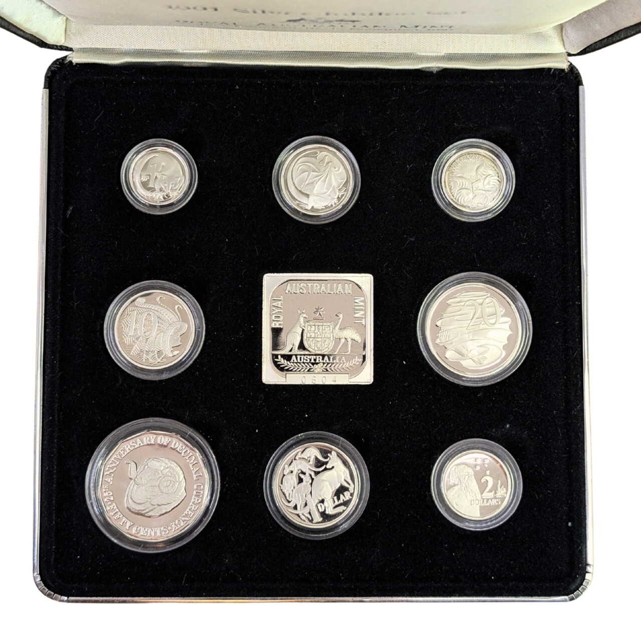 1991 Australia Masterpieces in Silver – Silver Jubilee Set in Sydney Coin Fair Display Case #67904