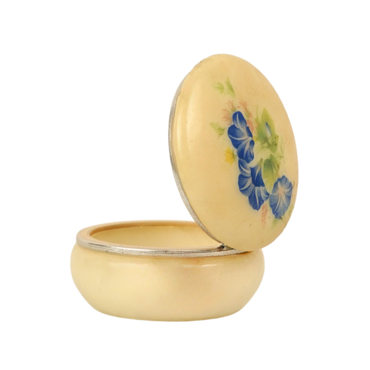 Vintage Small Round Jar with Blue Floral Lid – 8cm #37776 Vintage Small Round Jar with Blue Floral Lid – 8cm #37776 - Image 3