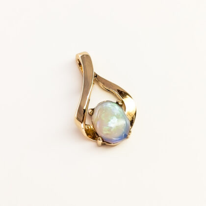 9ct Yellow Gold Solid Opal Cabochon Pendant #67997