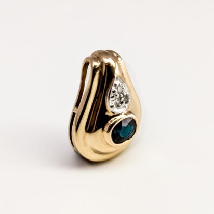 9ct Yellow Gold Sapphire & Diamond Teardrop Pendant #67268