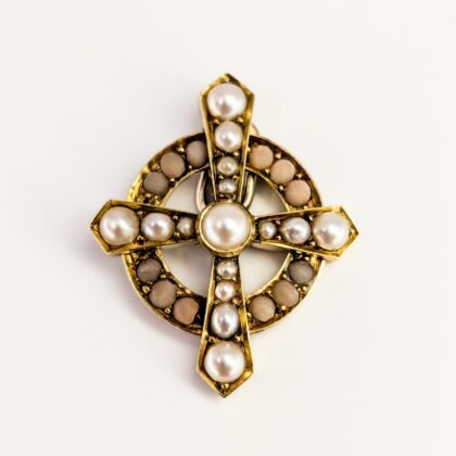 Antique 15ct Seed Pearl Cross Pendant - Yellow Gold #65566