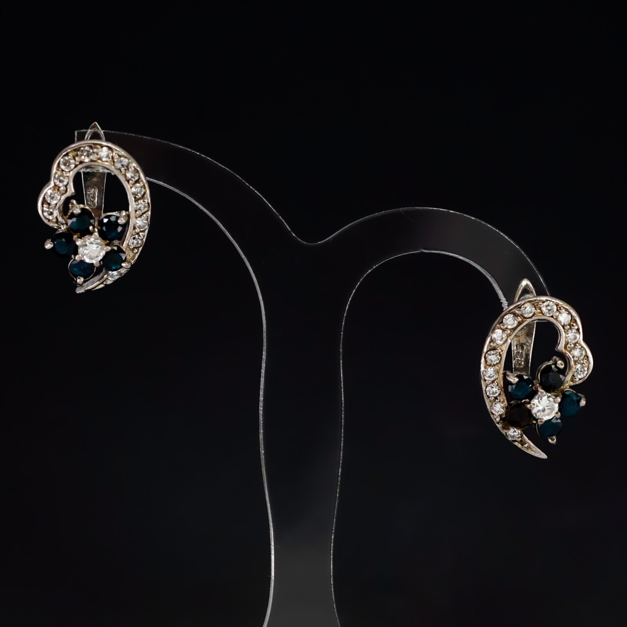 Sterling Silver Sapphire & CZ Earrings 60243 Sterling Silver Sapphire & CZ Earrings 60243 - Image 2