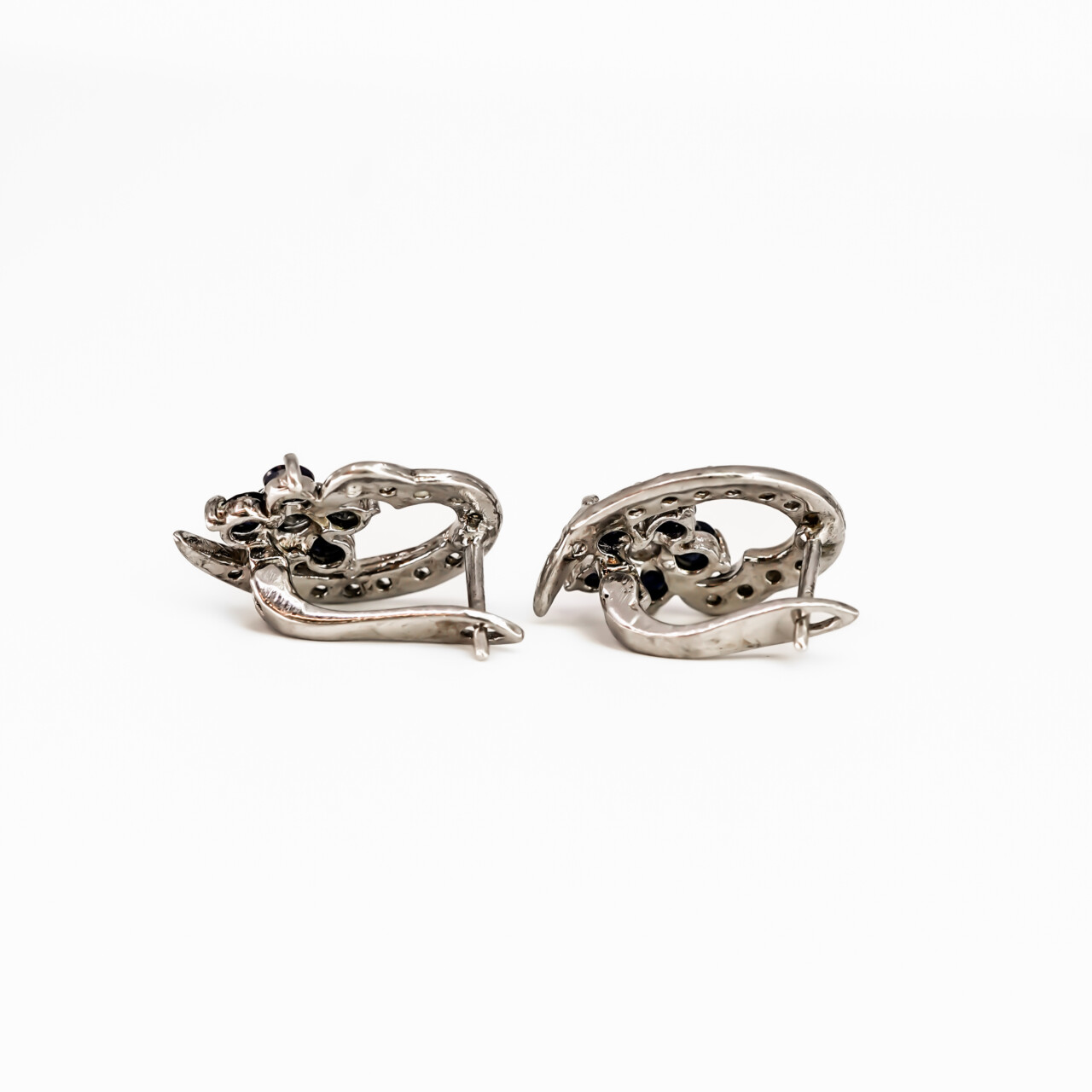 Sterling Silver Sapphire & CZ Earrings 60243 Sterling Silver Sapphire & CZ Earrings 60243 - Image 3