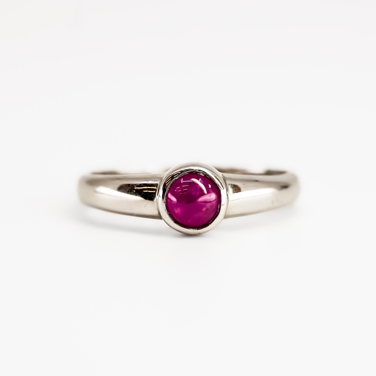 Sterling Silver Natural Round Cabochon Ruby Ring – Size M½ #1900225-2
