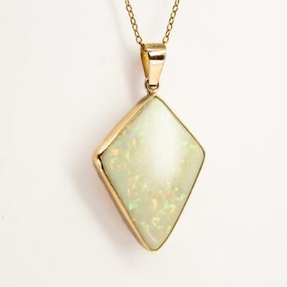 Solid Milky Opal in Handmade 18ct Yellow Gold Shield Pendant
