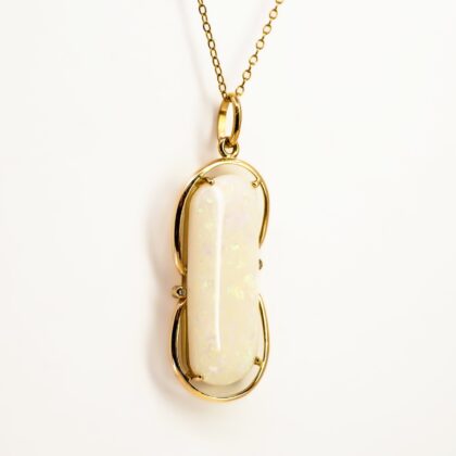 18ct Yellow Gold Solid Milky Opal & Diamond Hand-Made Pendant #67984