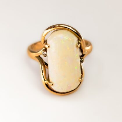18ct Yellow Gold Solid Milky Opal Statement Ring - Size O #67988