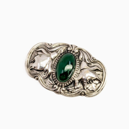 Vintage 800 Silver Green Glass Brooch – 59x38mm #67052