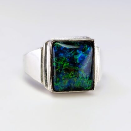 Sterling Silver Square Opal Triplet Signet Ring - Size S - New Old Stock #68040