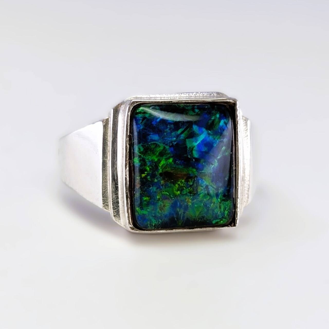 Sterling Silver Square Opal Triplet Signet Ring - Size S - New Old Stock #68040 Sterling Silver Square Opal Triplet Signet Ring - Size S - New Old Stock #68040