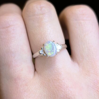 Sterling Silver Solid Opal Ring - Size P½ (Opal 8x6mm) – New Old Stock #68049