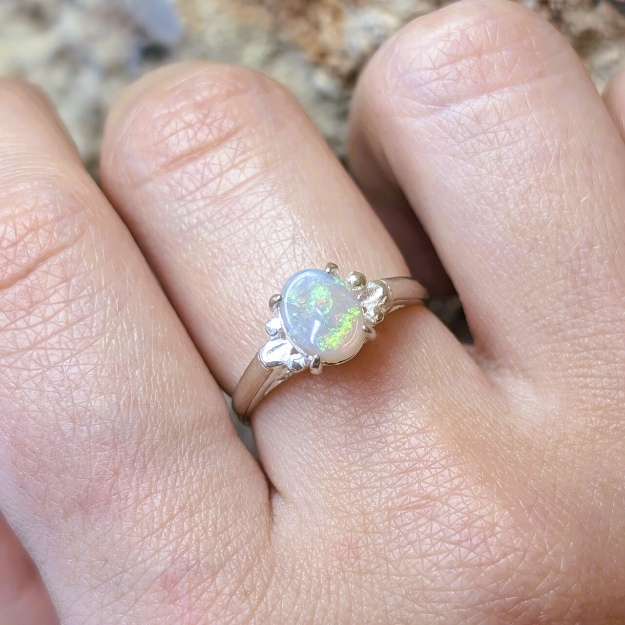 Sterling Silver Solid Opal Ring - Size P½ (Opal 8x6mm) – New Old Stock #68049 Sterling Silver Solid Opal Ring - Size P½ (Opal 8x6mm) – New Old Stock #68049 - Image 2