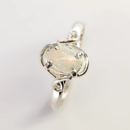 Sterling Silver Solid Opal - Milky White - Size O 1/2 - New Old Stock #68054