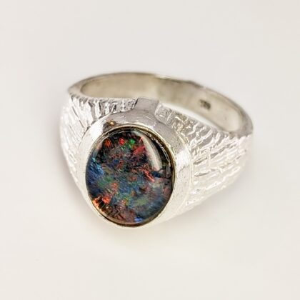 Sterling Silver Men’s Opal Triplet Signet Ring