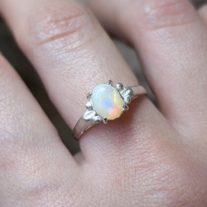Sterling Silver Solid Milky Opal Ring - Size P (Opal 8x6mm) – New Old Stock #68052