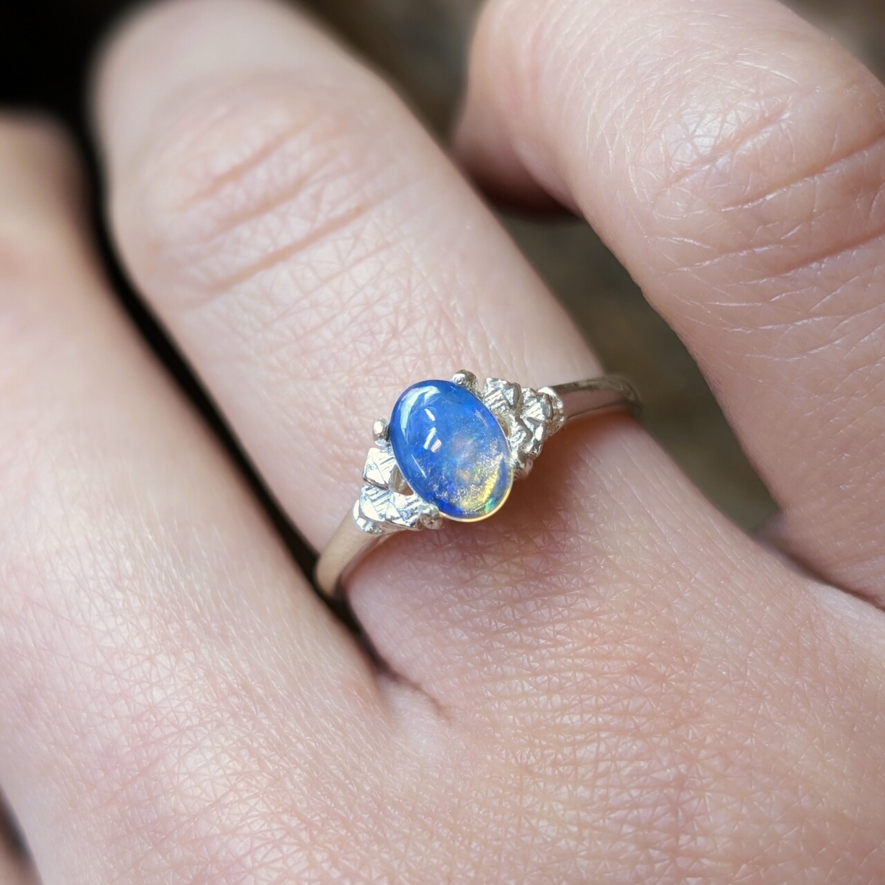 Sterling Silver Solid Opal Ring – Size N 1/2 (Opal 7x5mm) – New Old Stock #68056