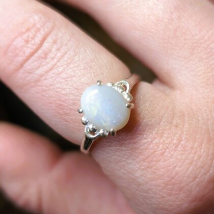 Sterling Silver Solid Milky Opal Ring - Size Q (Opal 10x8mm) – New Old Stock #68051
