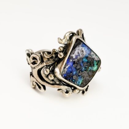 Sterling Silver Solid Opal Sculptural Statement Ring – Size Q #68048