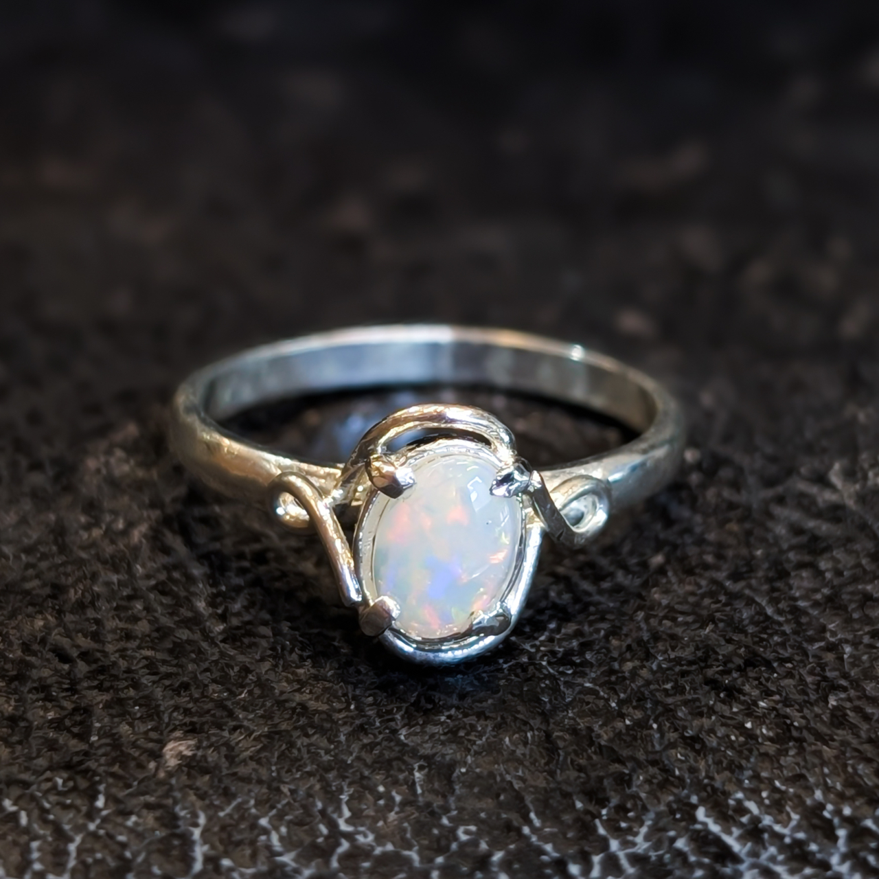 Sterling Silver Solid Opal Oval Cabochon Ring Size O – New Old Stock #68062