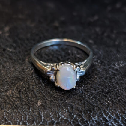 Sterling Silver Solid Oval Cabochon Opal Ring – Size Q #68057