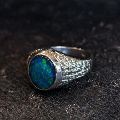 Sterling Silver Men’s Opal Triplet Signet Ring - Size U - New Old Stock #68038