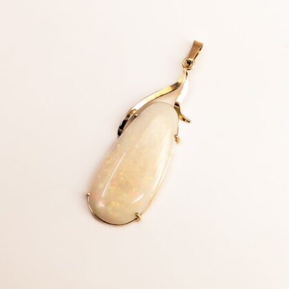 14ct Yellow Gold Solid Milky Opal Oval Pendant #68006