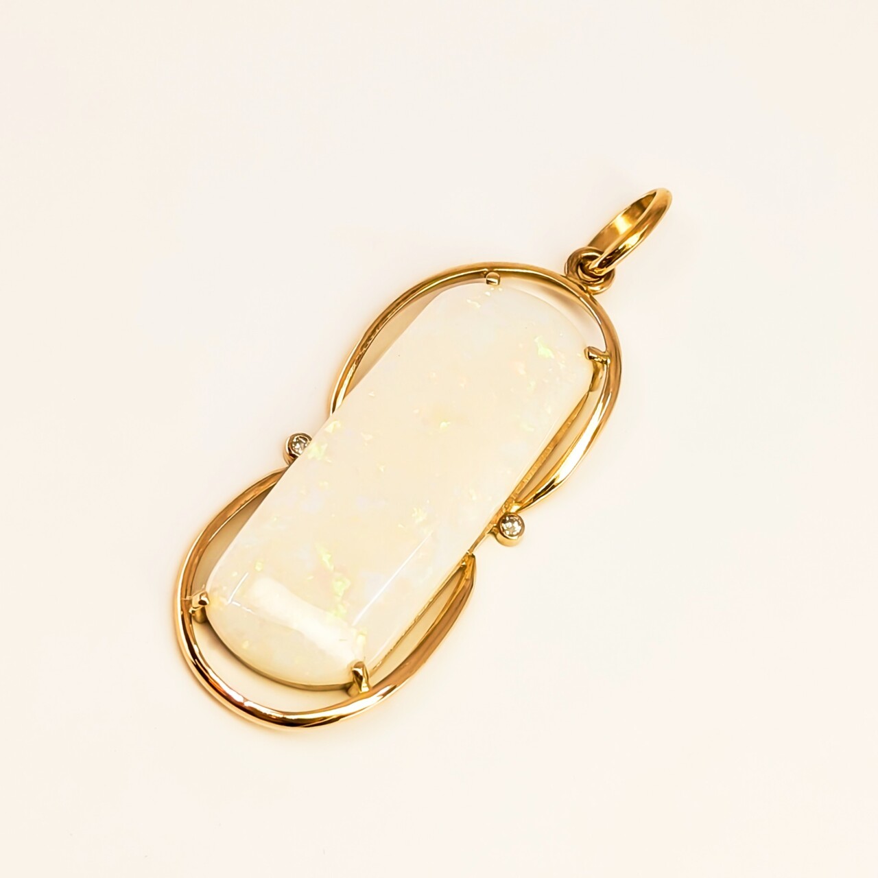18ct Yellow Gold Solid Milky Opal & Diamond Hand-Made Pendant #67984 18ct Yellow Gold Solid Milky Opal & Diamond Hand-Made Pendant #67984 - Image 2