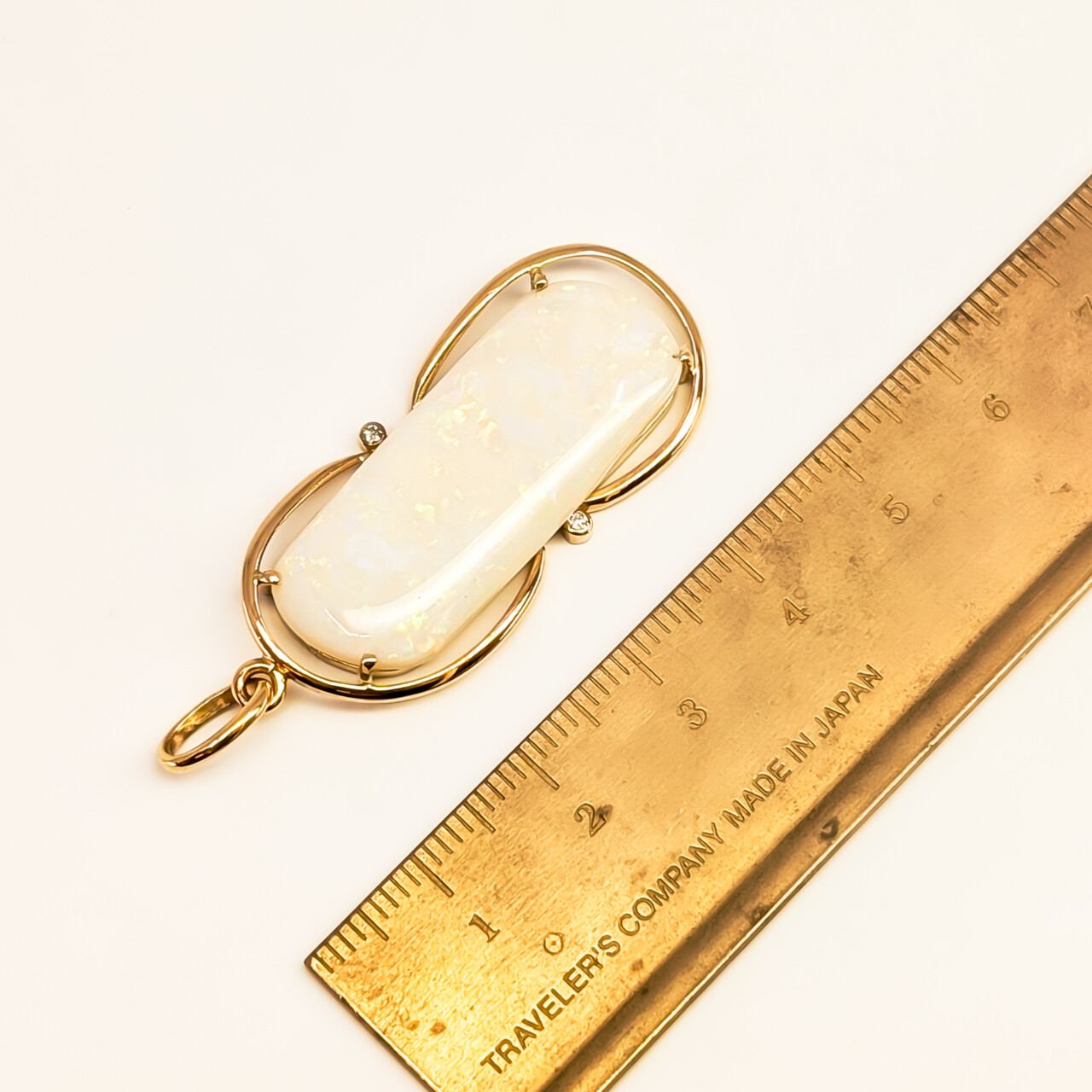 18ct Yellow Gold Solid Milky Opal & Diamond Hand-Made Pendant #67984 18ct Yellow Gold Solid Milky Opal & Diamond Hand-Made Pendant #67984 - Image 3