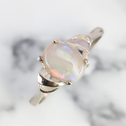 Sterling Silver Solid Opal Cabochon Ring Size P – New Old Stock #68055