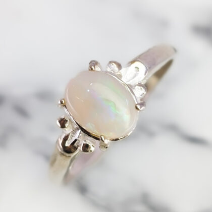 Sterling Silver Solid Oval Cabochon Opal Ring – Size Q #68057