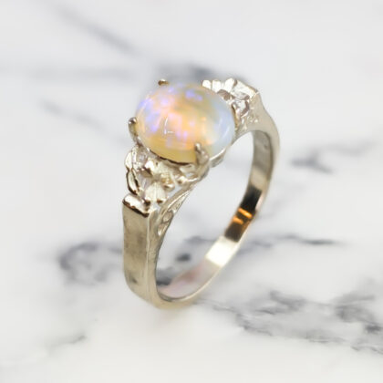 Sterling Silver Solid Opal Cabochon Ring - Size S (Opal 10x8mm) – New Old Stock #68065